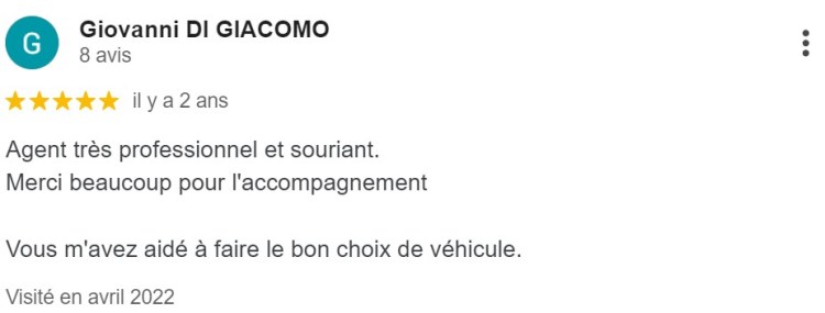 émoignage Google d’un client satisfait après l’importation d’une voiture depuis la Pologne