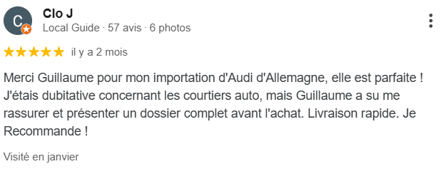 Avis laissé sur google pour le courtier auto mon agent automobile
