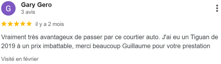 Avis client laissé pour le courtier automobile Guillaume Boutot