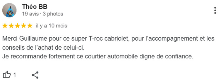 Avis laissé pour une importation d'allemagne d'un T-roc cabriolet