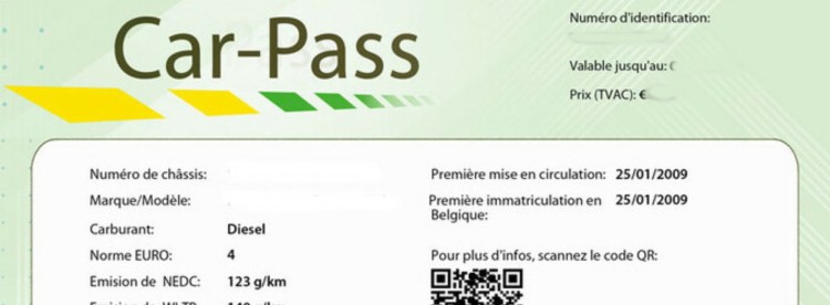 Document officiel Car-Pass prouvant le kilométrage réel d’un véhicule belge
